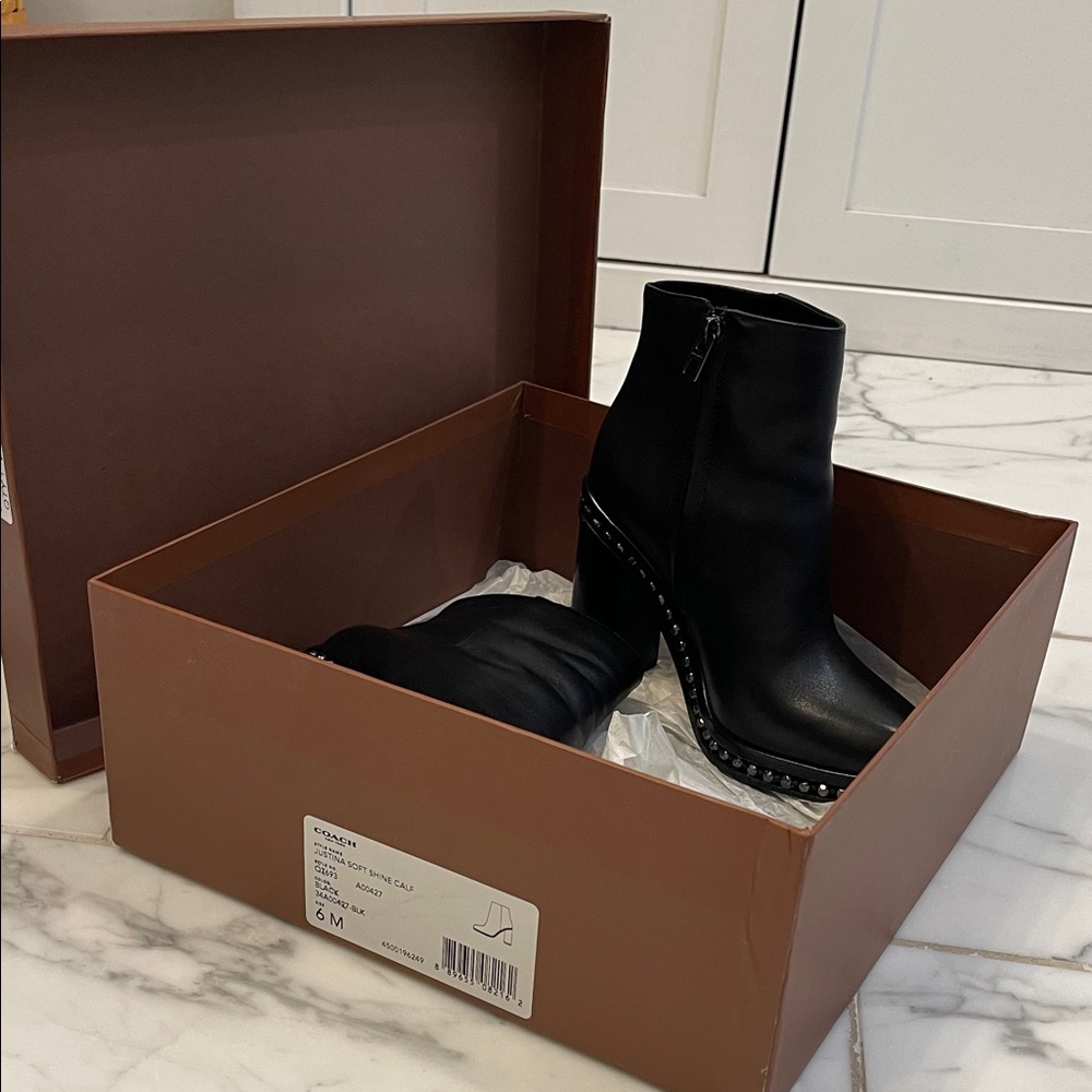 Coach Black Ankle Boots with Studded Detail